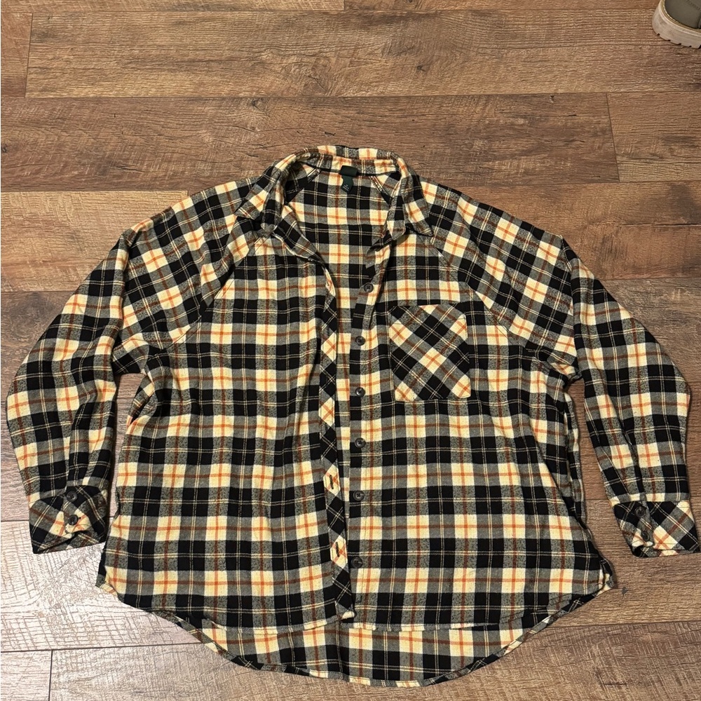 Wild Fable Black and Orange Plaid Button Down Shirt
